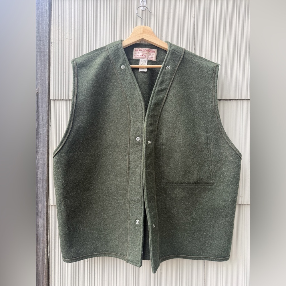 Vintage FILSON Men's Green 100% Virgin Wool Snap Vest Liner Style #21 Size 44
